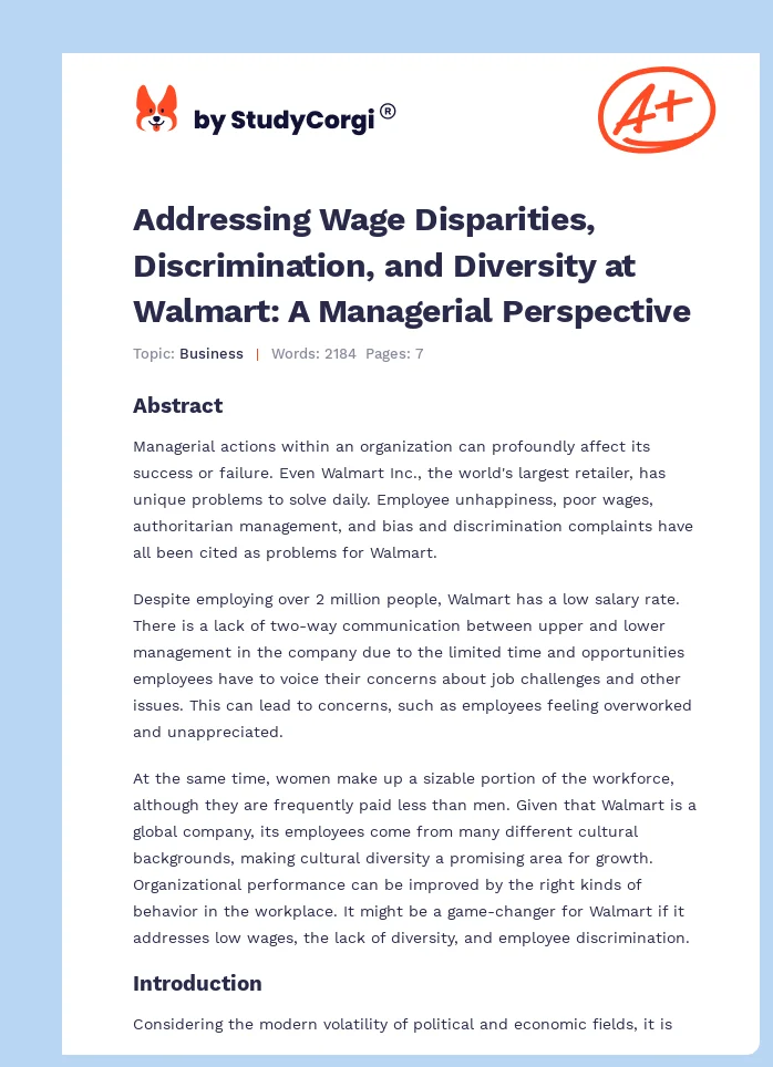 Addressing Wage Disparities, Discrimination, and Diversity at Walmart: A Managerial Perspective. Page 1