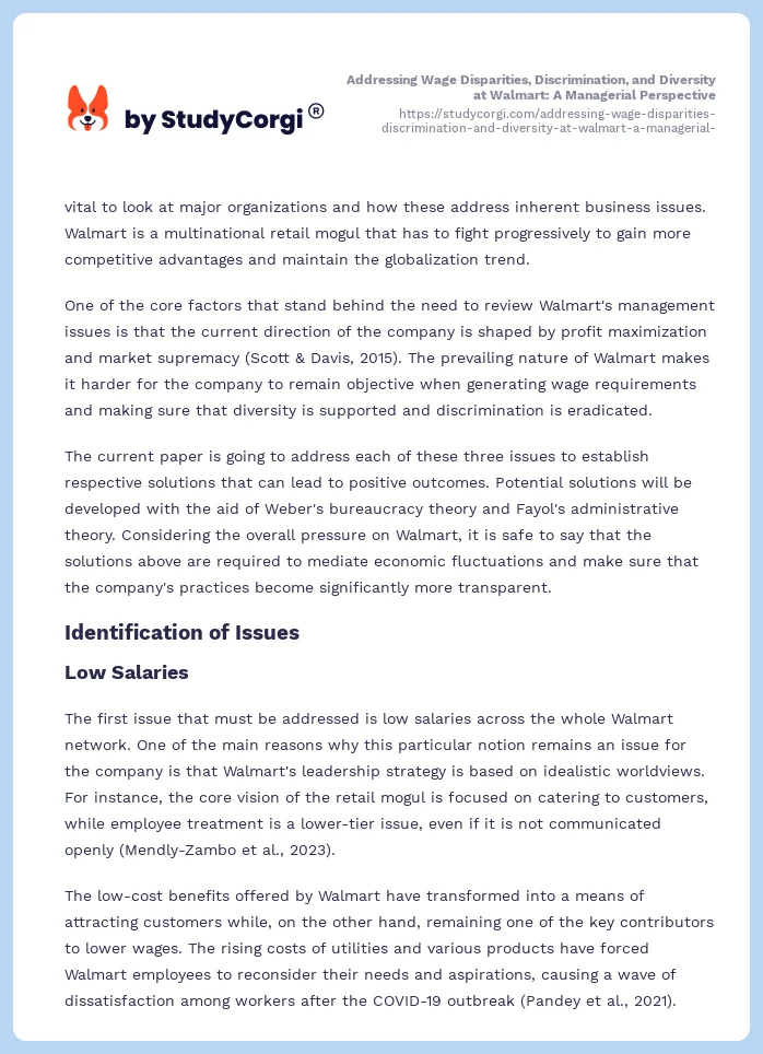 Addressing Wage Disparities, Discrimination, and Diversity at Walmart: A Managerial Perspective. Page 2