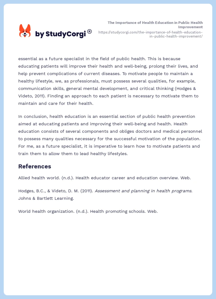 The Importance of Health Education in Public Health Improvement. Page 2