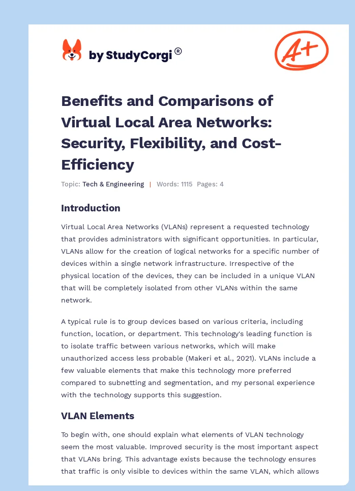 Benefits and Comparisons of Virtual Local Area Networks: Security, Flexibility, and Cost-Efficiency. Page 1