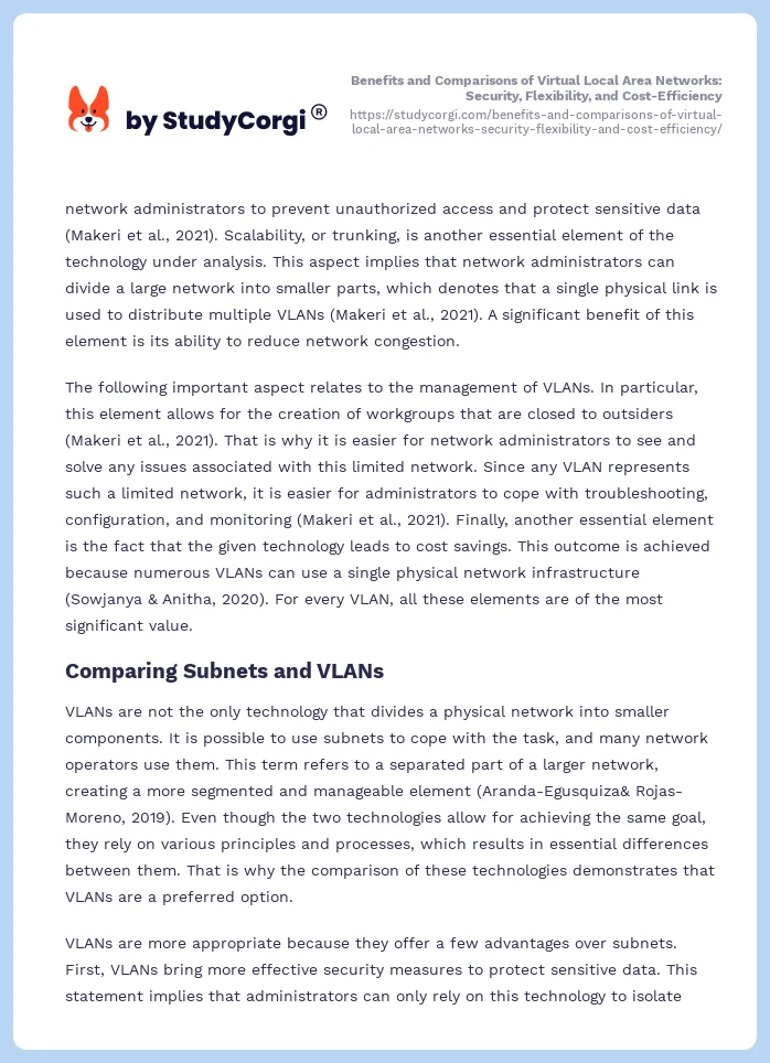 Benefits and Comparisons of Virtual Local Area Networks: Security, Flexibility, and Cost-Efficiency. Page 2