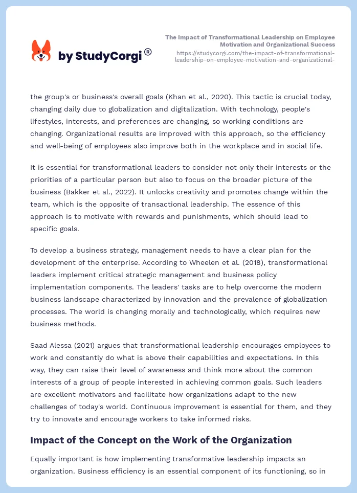 The Impact of Transformational Leadership on Employee Motivation and Organizational Success. Page 2