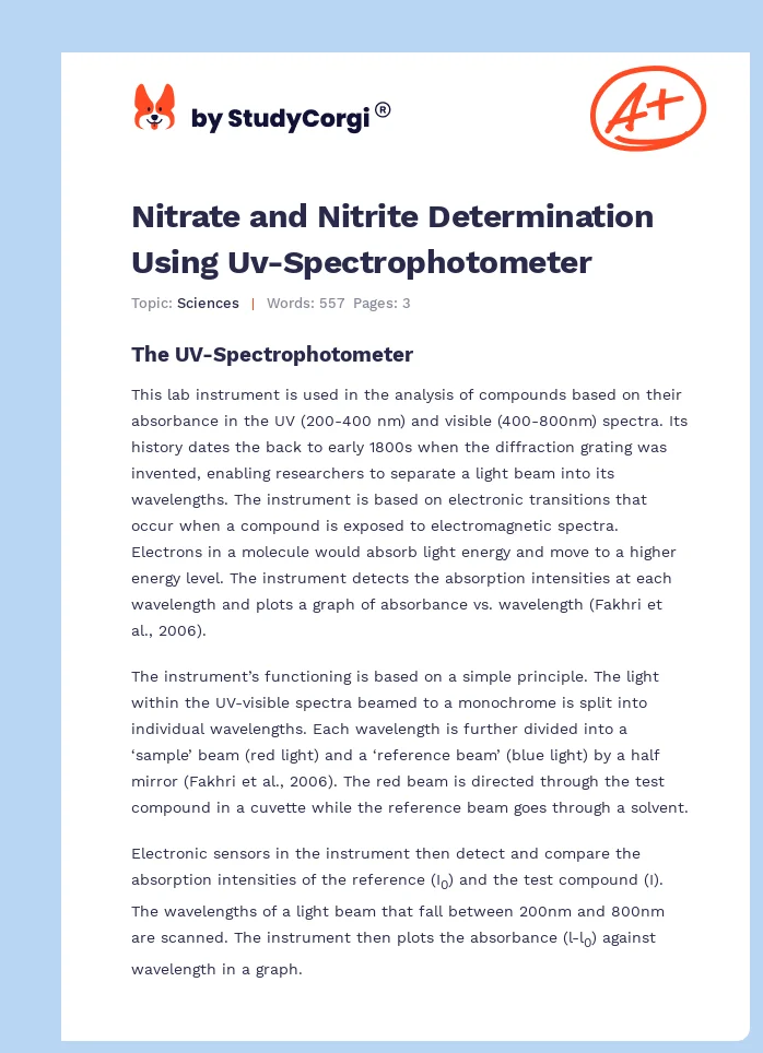 Nitrate and Nitrite Determination Using Uv-Spectrophotometer. Page 1