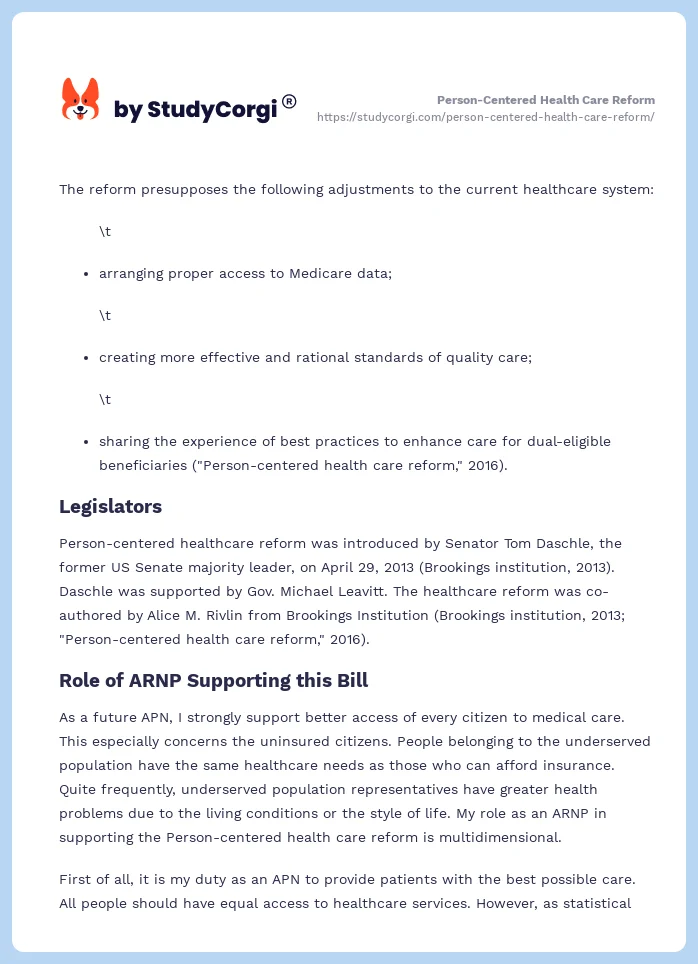 Person-Centered Health Care Reform. Page 2