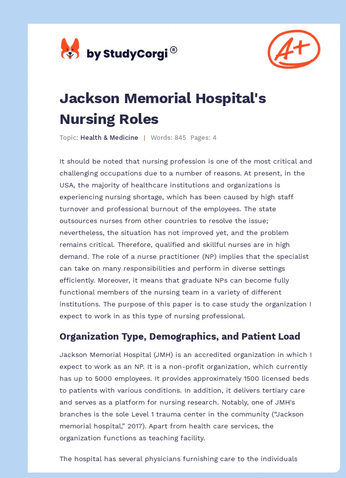 Jackson Memorial Hospital's Nursing Roles. Page 1