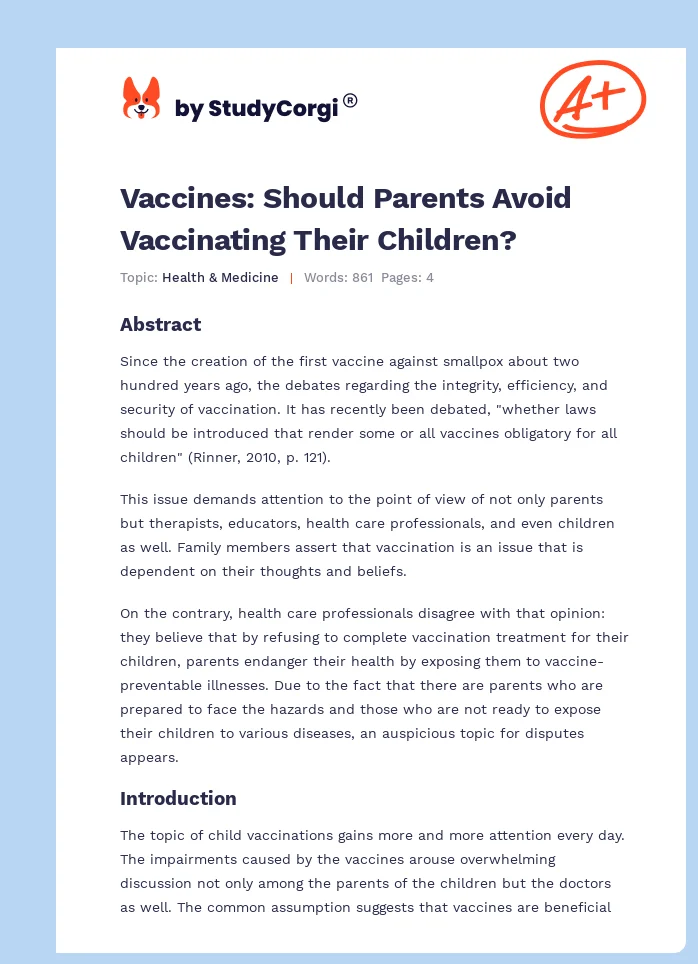 Vaccines: Should Parents Avoid Vaccinating Their Children?. Page 1