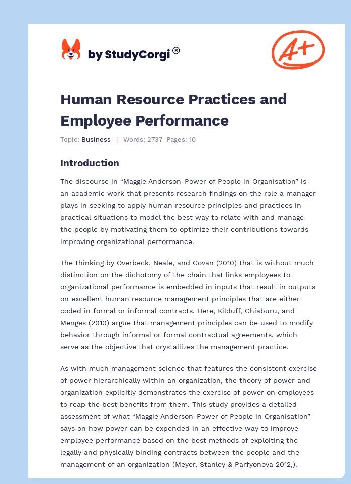 Human Resource Practices and Employee Performance. Page 1