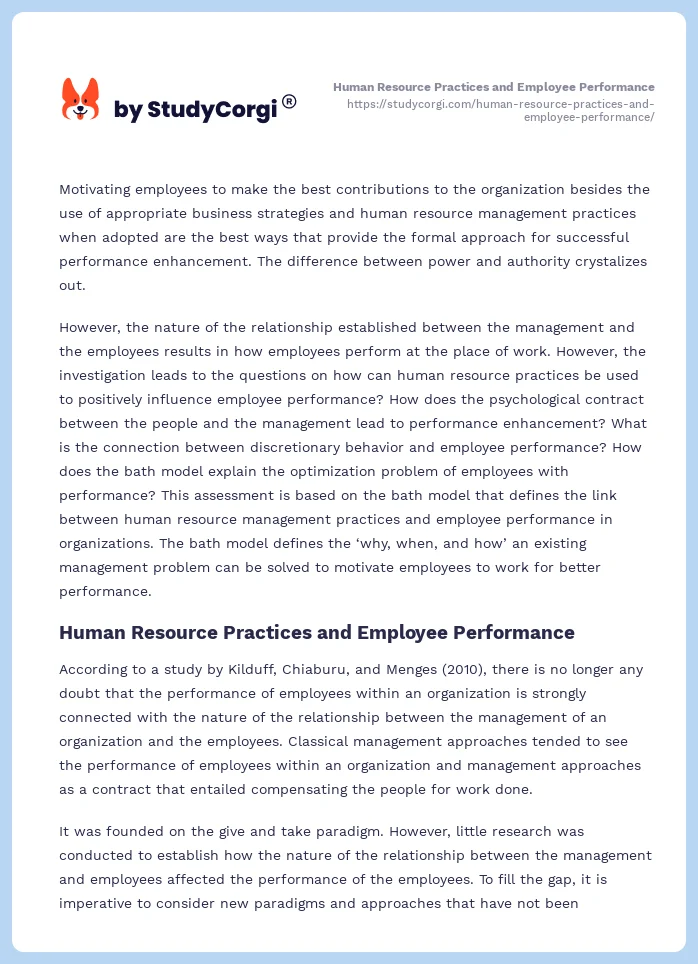 Human Resource Practices and Employee Performance. Page 2