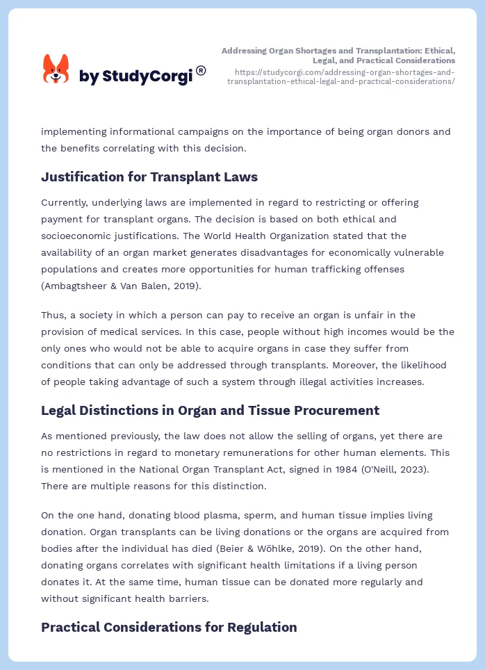 Addressing Organ Shortages and Transplantation: Ethical, Legal, and Practical Considerations. Page 2