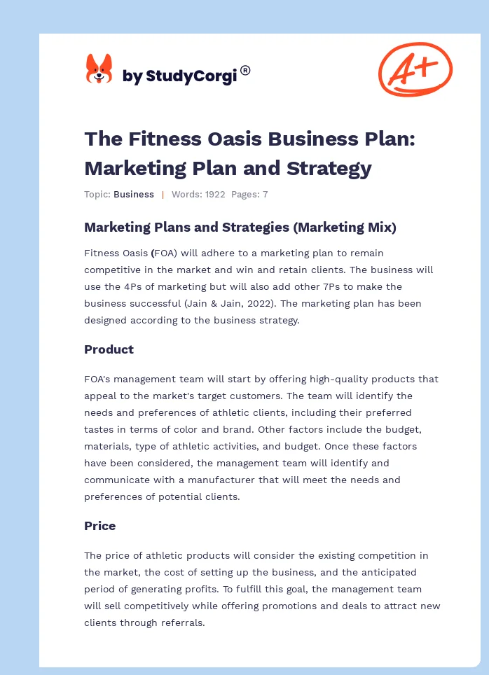 The Fitness Oasis Business Plan: Marketing Plan and Strategy. Page 1