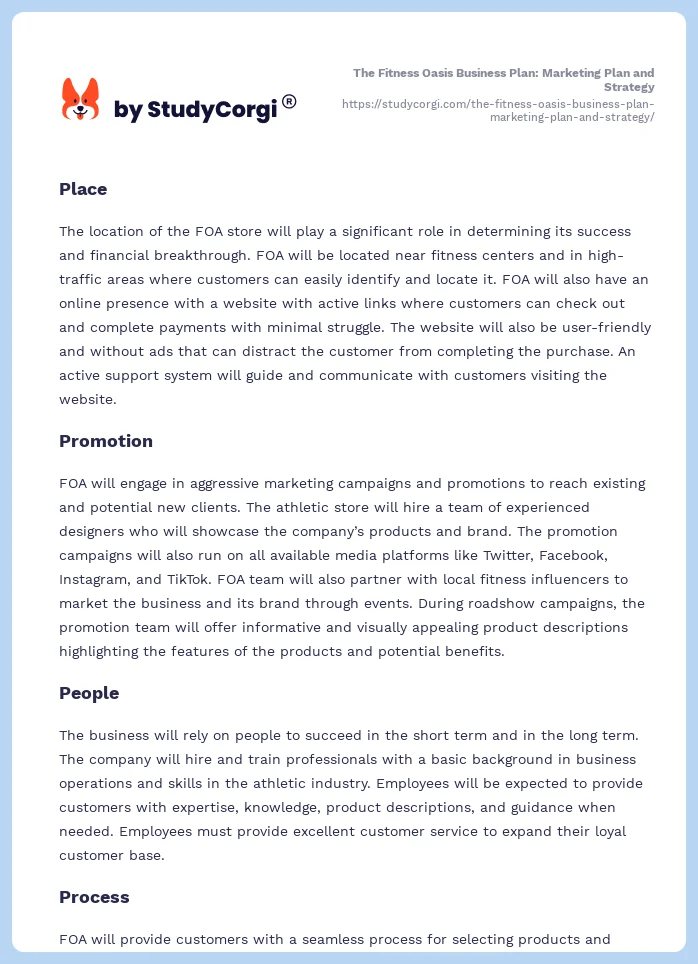 The Fitness Oasis Business Plan: Marketing Plan and Strategy. Page 2