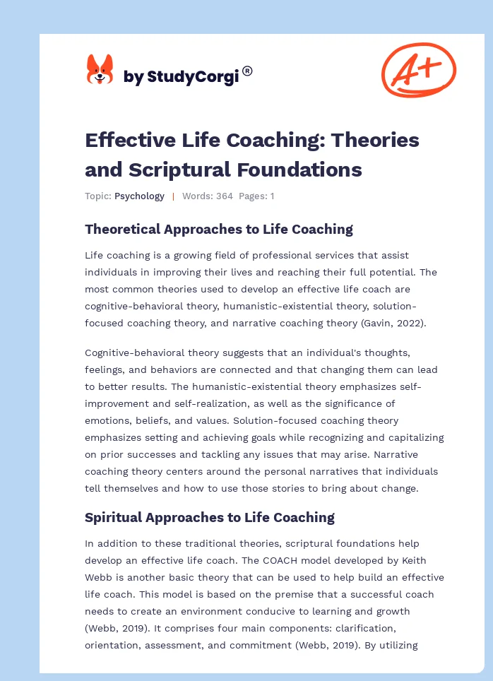 Effective Life Coaching: Theories and Scriptural Foundations. Page 1