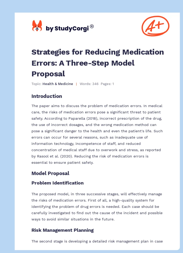 Strategies for Reducing Medication Errors: A Three-Step Model Proposal. Page 1