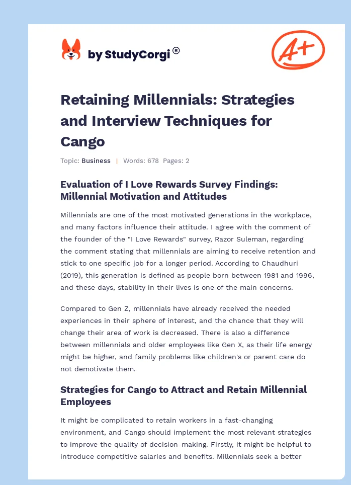 Retaining Millennials: Strategies and Interview Techniques for Cango. Page 1