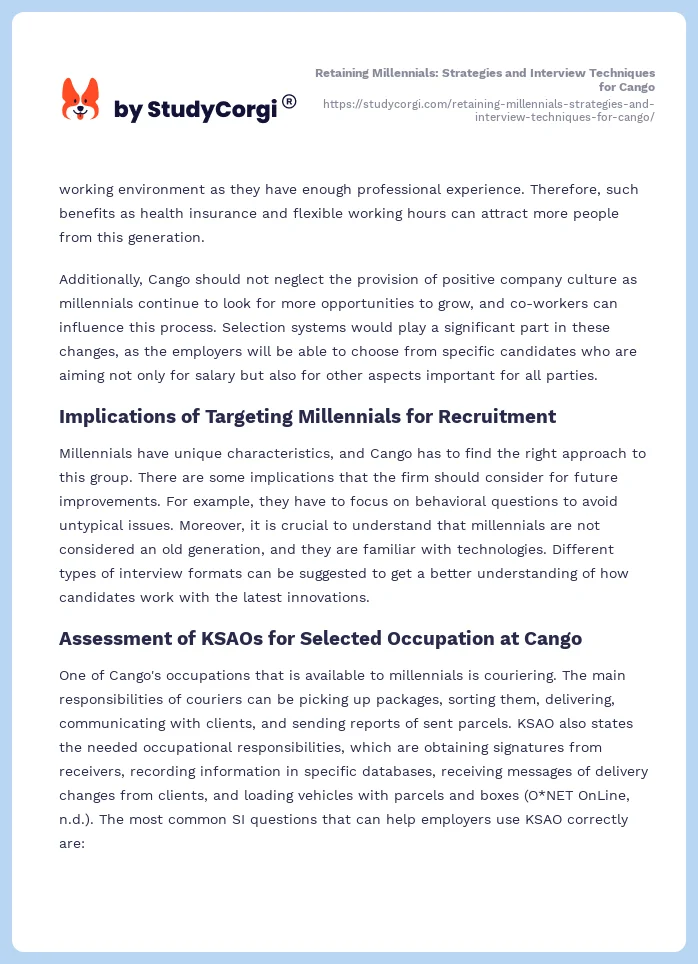 Retaining Millennials: Strategies and Interview Techniques for Cango. Page 2