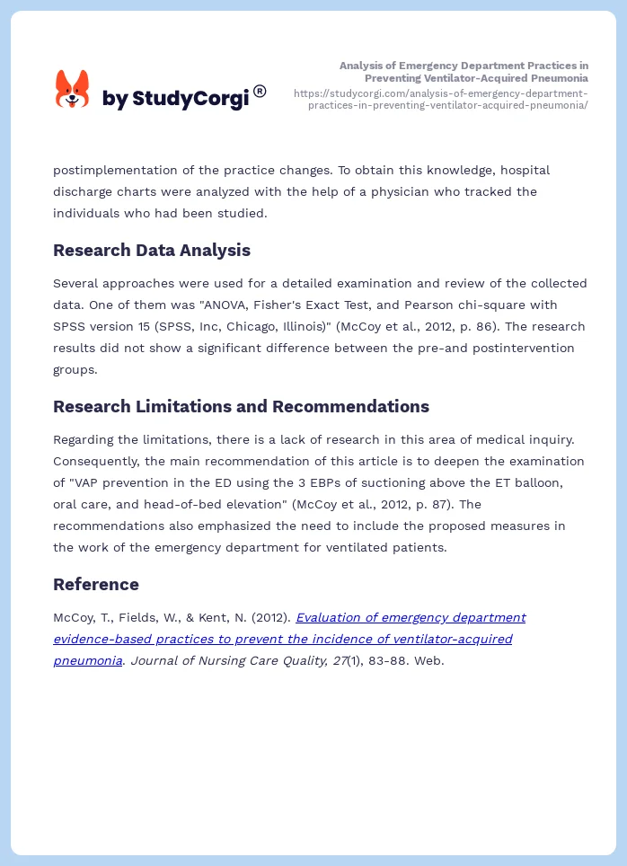 Analysis of Emergency Department Practices in Preventing Ventilator-Acquired Pneumonia. Page 2