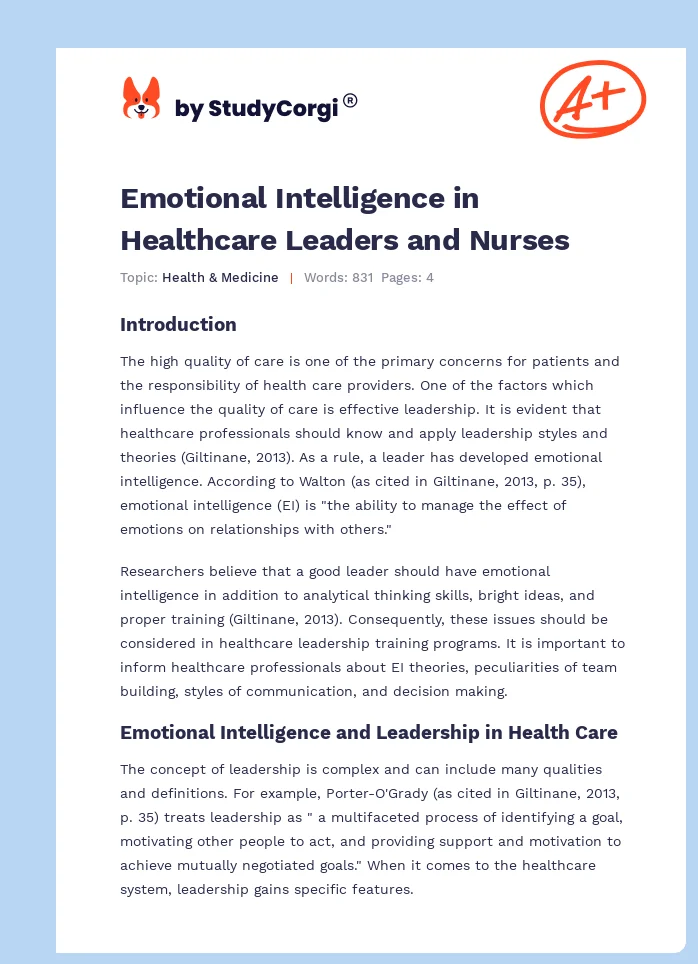 Emotional Intelligence in Healthcare Leaders and Nurses. Page 1