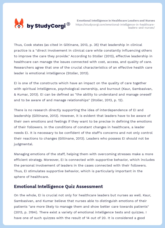 Emotional Intelligence in Healthcare Leaders and Nurses. Page 2