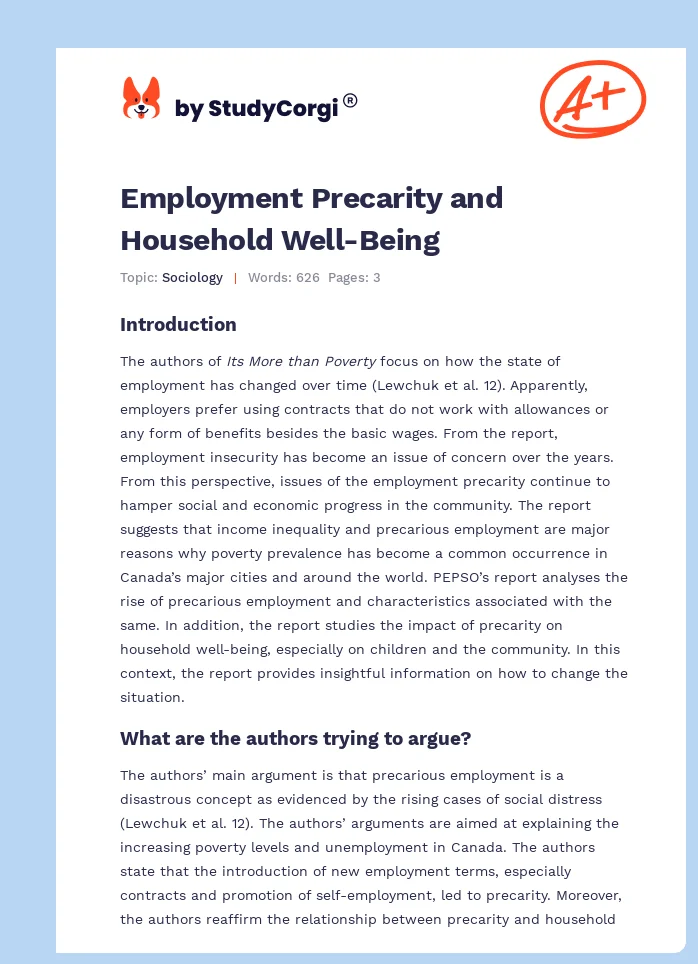 Employment Precarity and Household Well-Being. Page 1