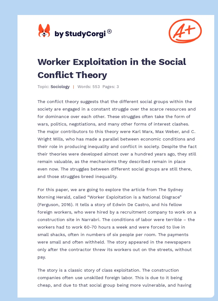 Worker Exploitation in the Social Conflict Theory. Page 1