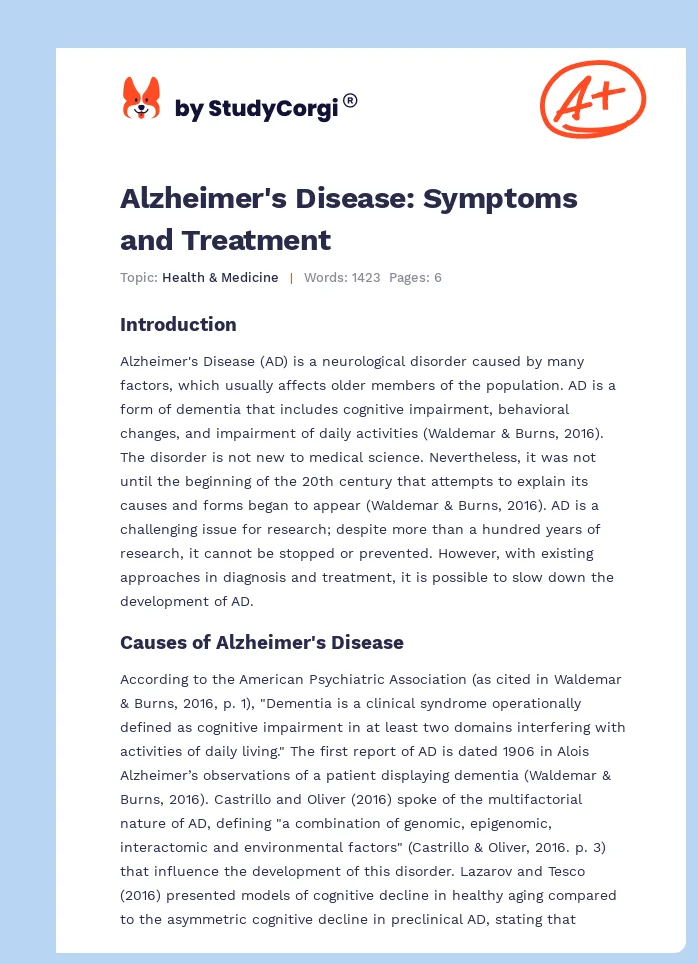 Alzheimer's Disease: Symptoms and Treatment. Page 1