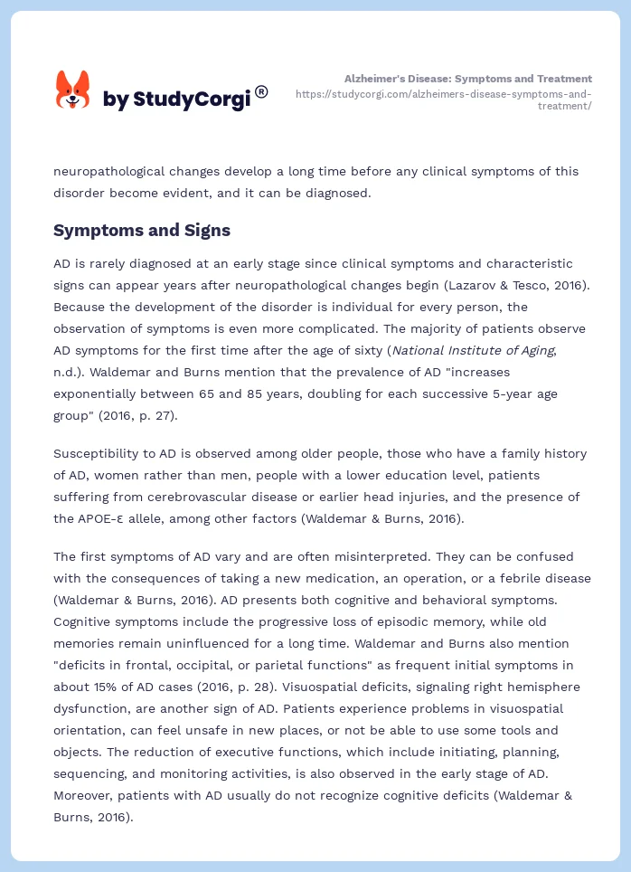Alzheimer's Disease: Symptoms and Treatment. Page 2