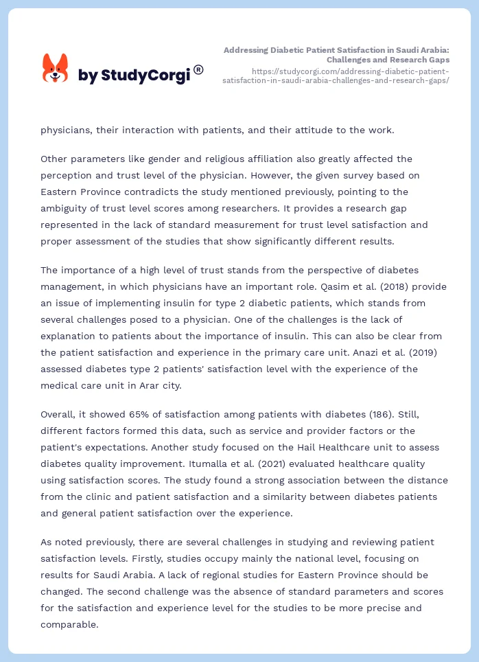 Addressing Diabetic Patient Satisfaction in Saudi Arabia: Challenges and Research Gaps. Page 2