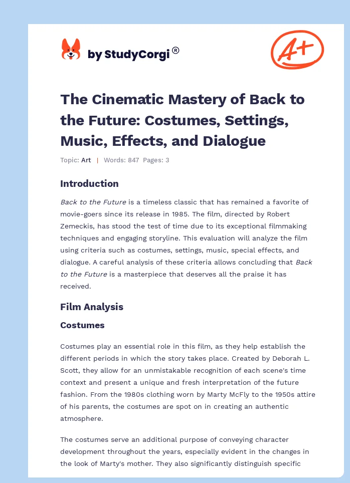 The Cinematic Mastery of Back to the Future: Costumes, Settings, Music, Effects, and Dialogue. Page 1