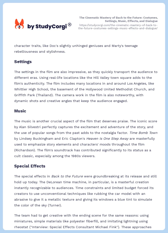 The Cinematic Mastery of Back to the Future: Costumes, Settings, Music, Effects, and Dialogue. Page 2