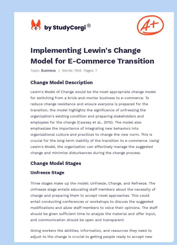 Implementing Lewin's Change Model for E-Commerce Transition. Page 1