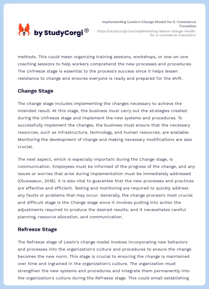 Implementing Lewin's Change Model for E-Commerce Transition. Page 2