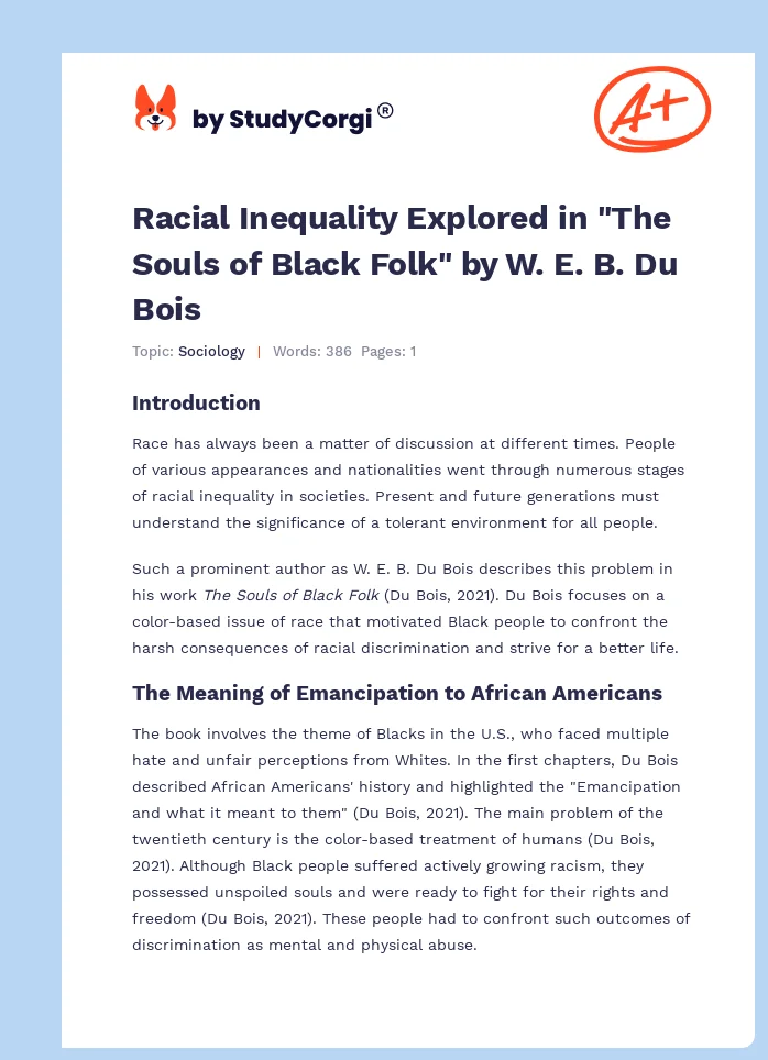 Racial Inequality Explored in "The Souls of Black Folk" by W. E. B. Du Bois. Page 1