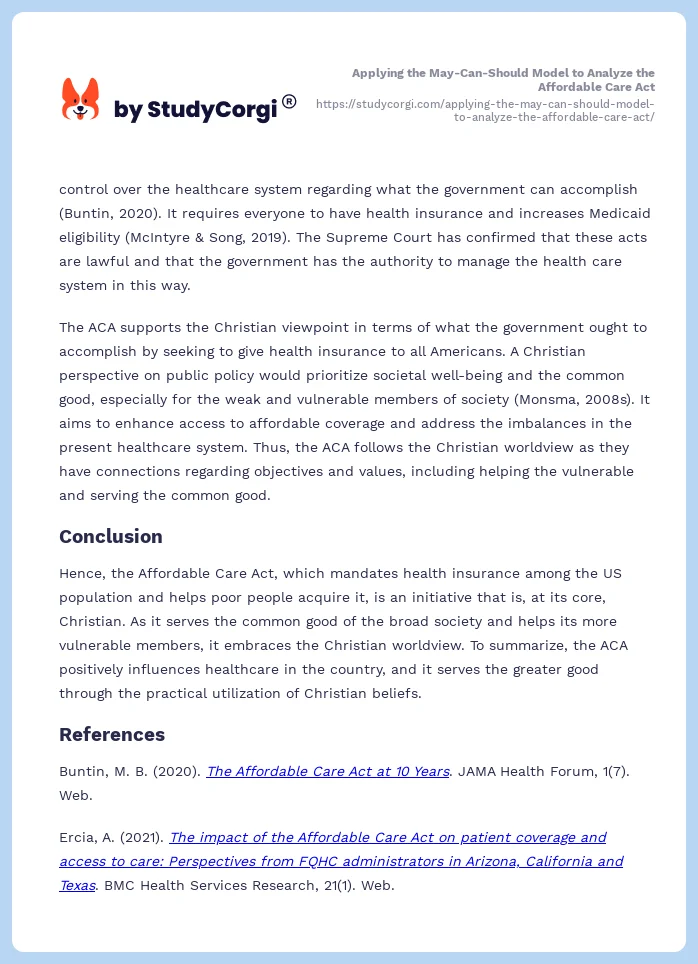 Applying the May-Can-Should Model to Analyze the Affordable Care Act. Page 2