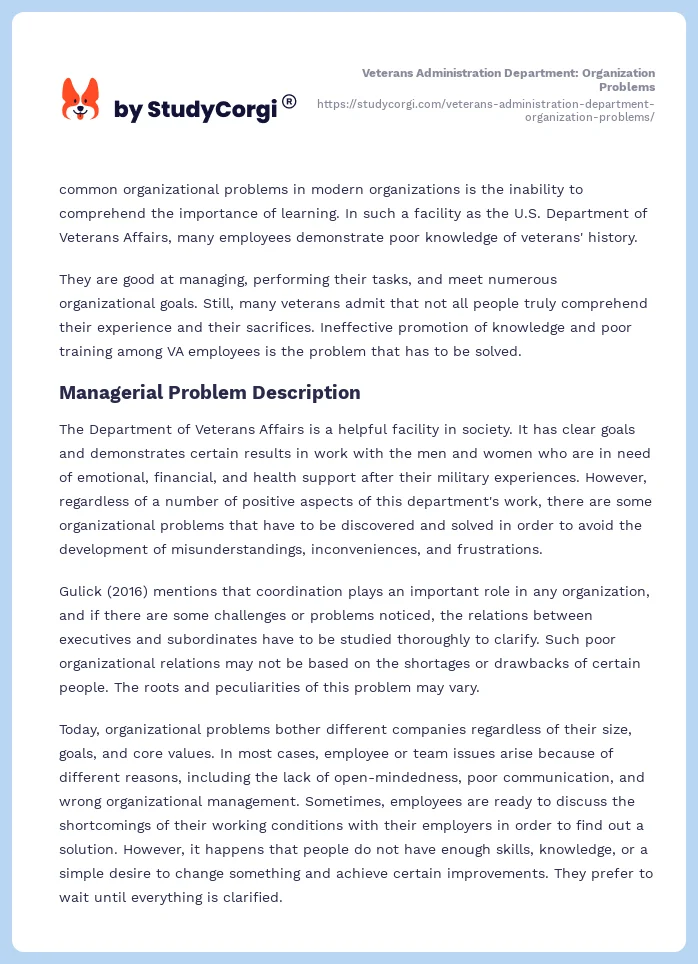 Veterans Administration Department: Organization Problems. Page 2