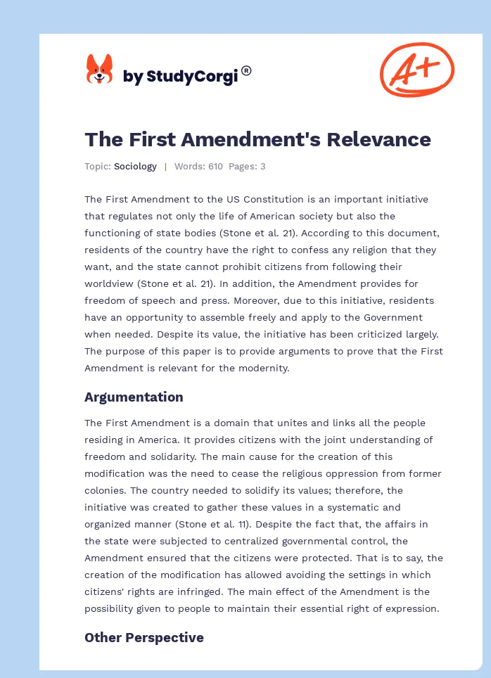 The First Amendment's Relevance. Page 1