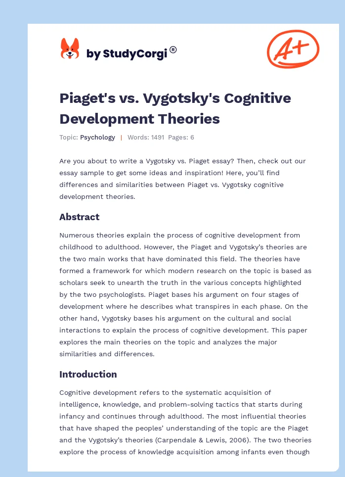 Piaget's vs. Vygotsky's Cognitive Development Theories. Page 1
