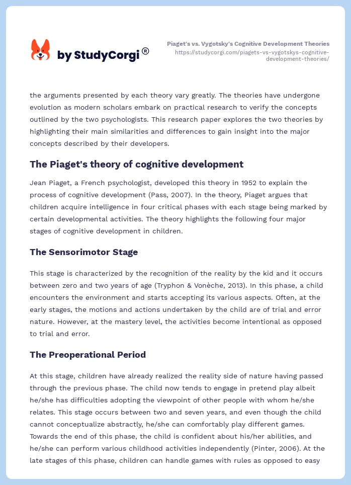 Piaget's vs. Vygotsky's Cognitive Development Theories. Page 2