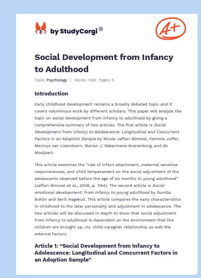 Social Development from Infancy to Adulthood. Page 1