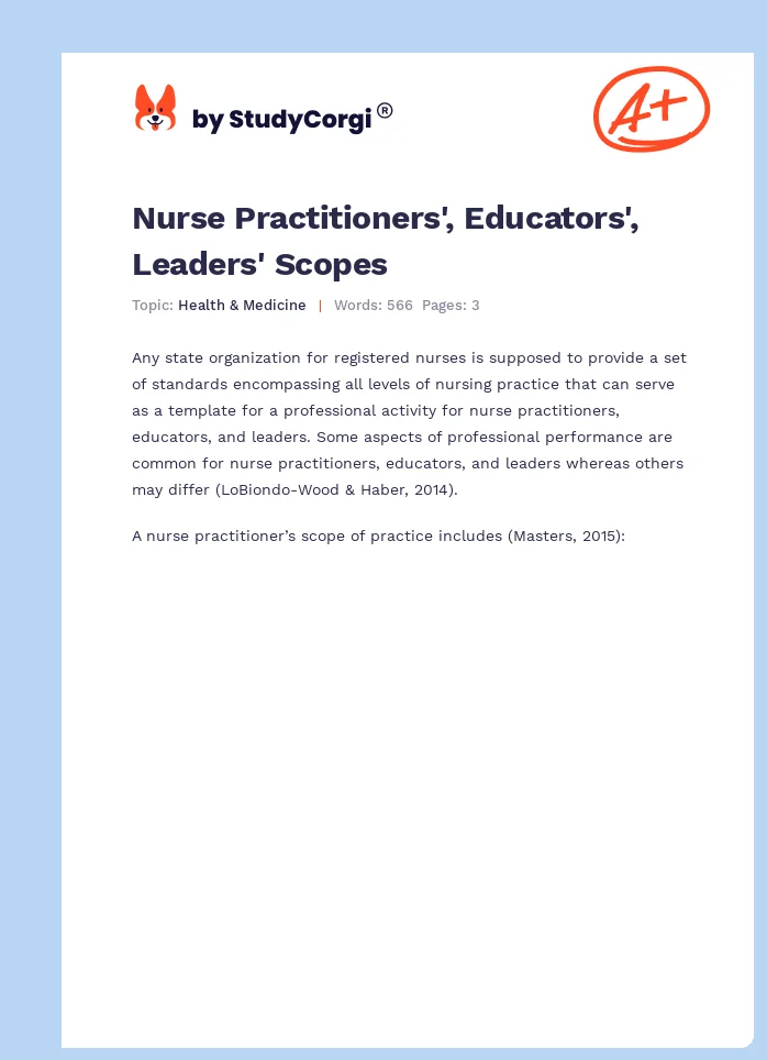 Nurse Practitioners', Educators', Leaders' Scopes. Page 1