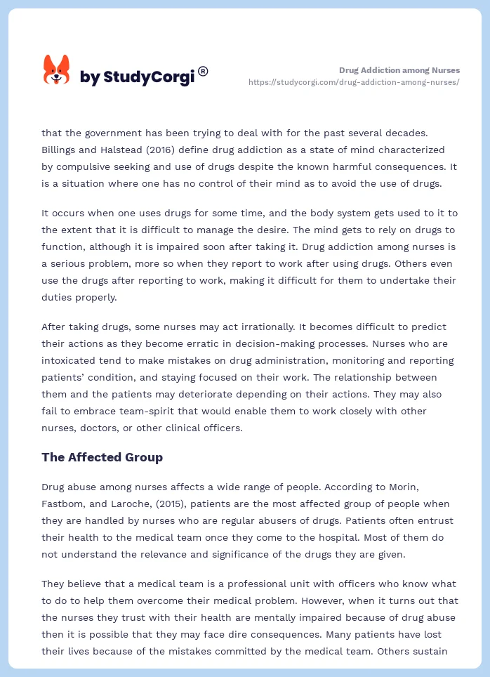 Drug Addiction among Nurses. Page 2