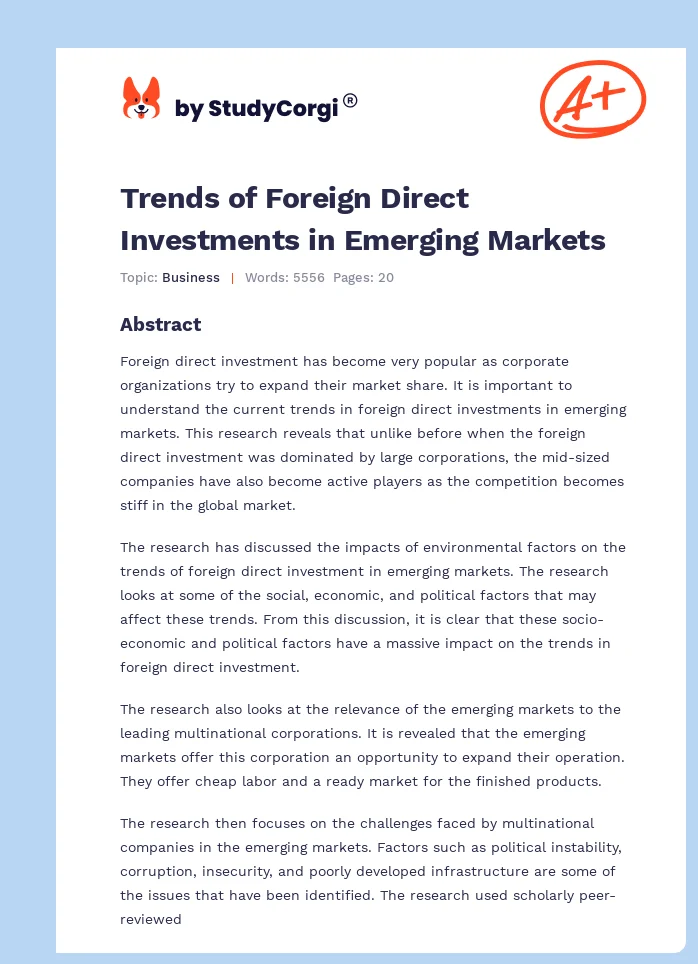 Trends of Foreign Direct Investments in Emerging Markets. Page 1