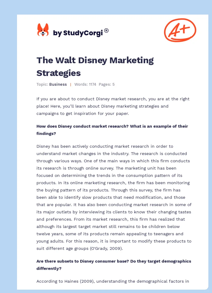 The Walt Disney Marketing Strategies. Page 1