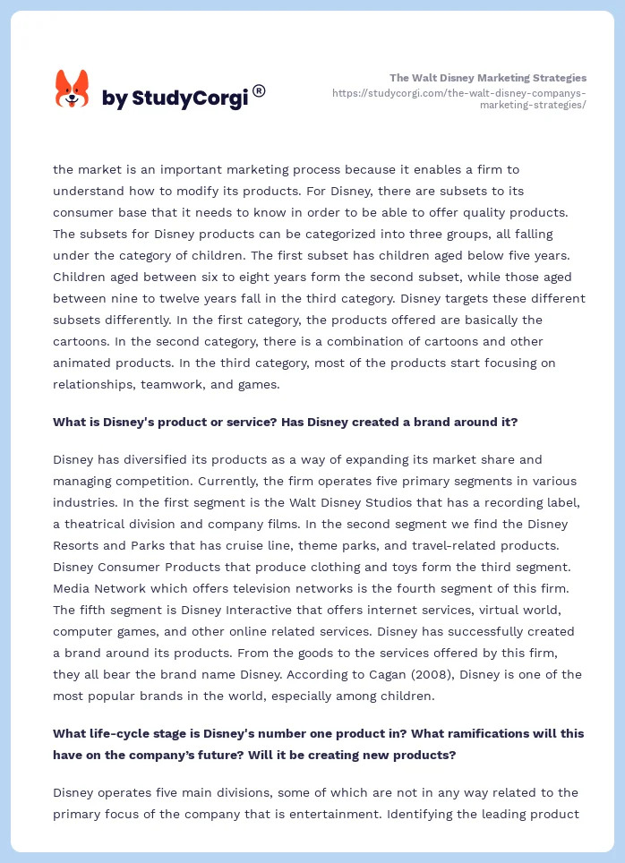 The Walt Disney Marketing Strategies. Page 2