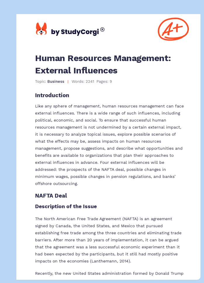 Human Resources Management: External Influences. Page 1