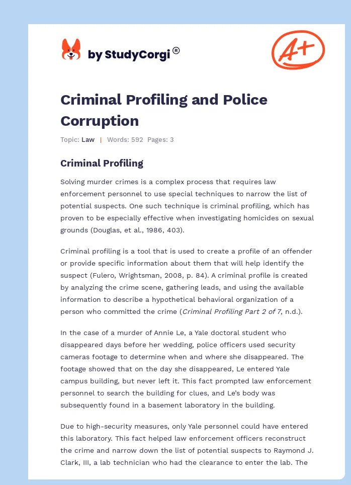 Criminal Profiling and Police Corruption. Page 1