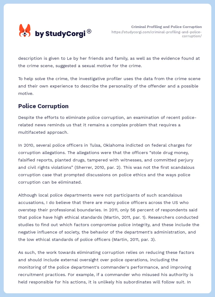 Criminal Profiling and Police Corruption. Page 2