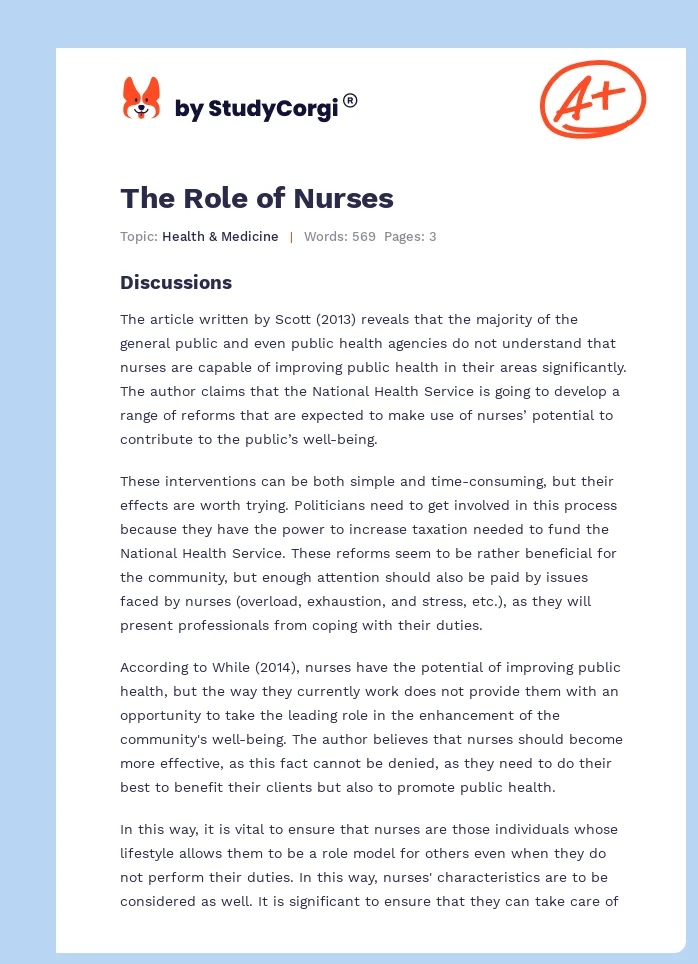 The Role of Nurses. Page 1
