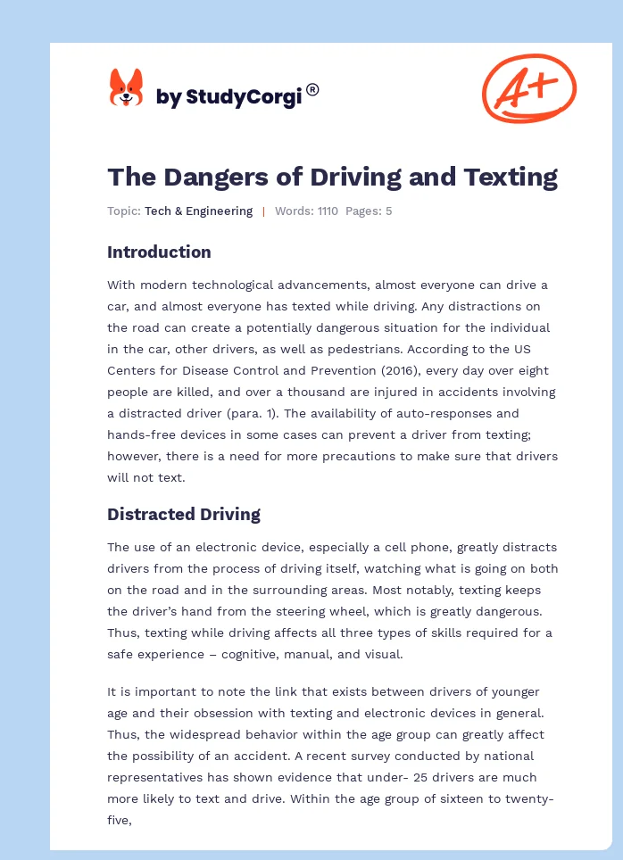 The Dangers of Driving and Texting. Page 1