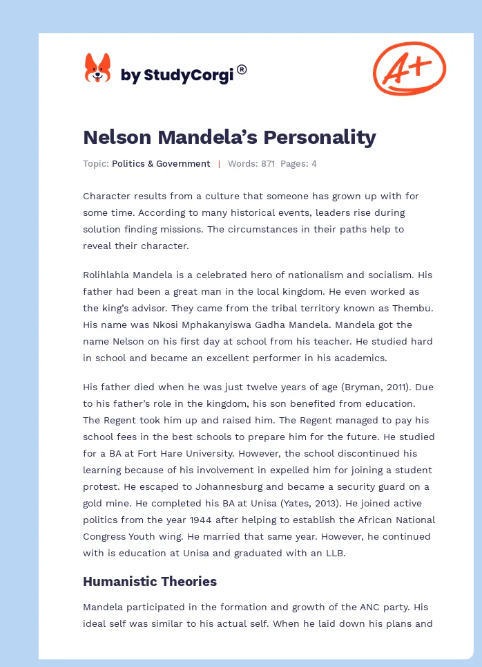 Nelson Mandela’s Personality. Page 1