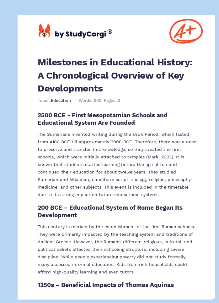 Milestones in Educational History: A Chronological Overview of Key Developments. Page 1